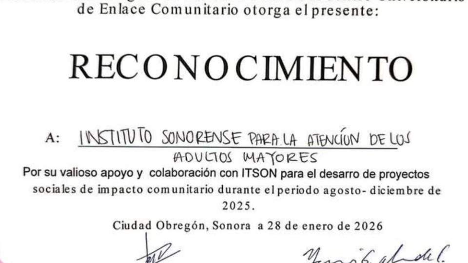 ISAAM recibe reconocimiento de ITSON por su labor en favor de las personas adultas mayores